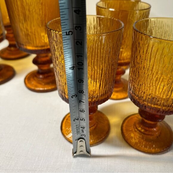 Ravenhead Siesta Amber Textured Goblets Wine Glass 1970s 8 larger5 small - Picture 9 of 12